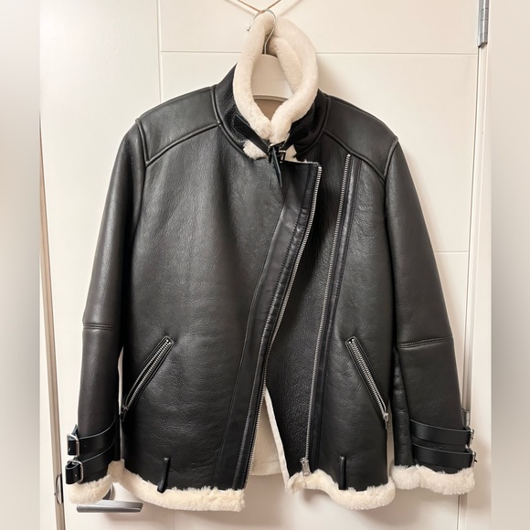 100% real leather and fur shearling winter jacket - Picture 6 of 16
